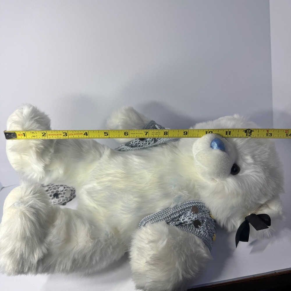 Build-A-Bear Workshop VTG Shaggy Frosted‎ White Blue Teddy Bear w/ Sequin Outfit - Picture 6 of 6